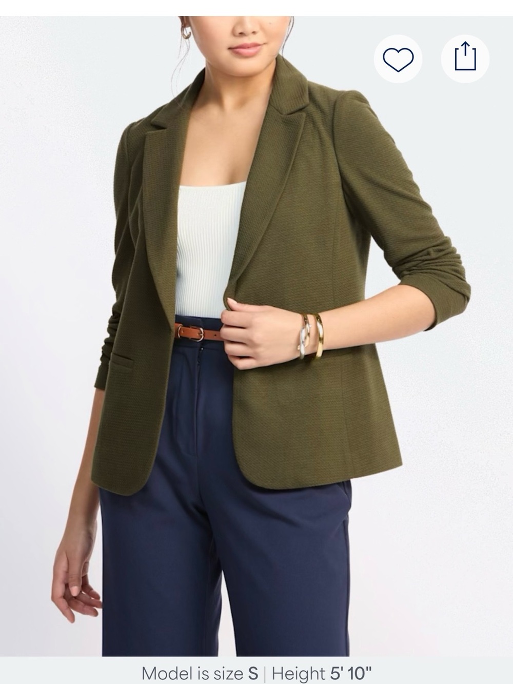 Skies Are Blue Olive Green Knit Blazer - Tailored Open Front